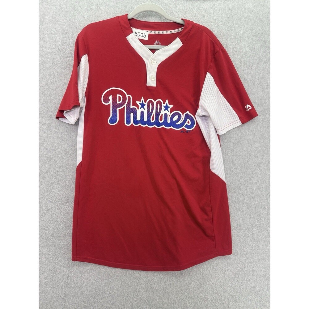 Majestic Cool Base MLB Baseball Philadelphia Phillies Tshirt Size Small Red